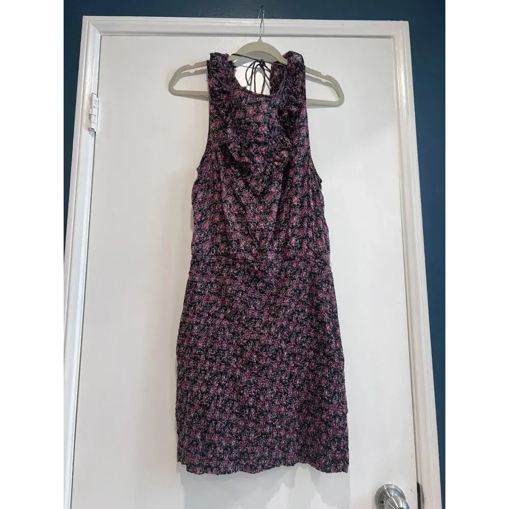 Free People Smocked Floral Mini Dress Large Ruffle Boho Summer Chic Vacation